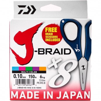 Шнур DAIWA J-Braid X8E-W/SC 0,10мм 150м multicolor + ножницы